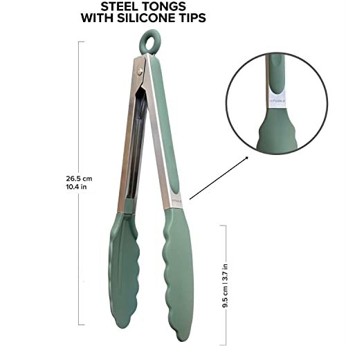Image of FiABLE Premium Silicone Spatulas and Tong Set - 230C Heat Resistant - Versatile Usage - 1 Yr Brand Warranty - Dishwasher Safe - Seamless Design - Spatula, Spoonula & Tong - Green
