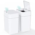 CEROELDA 2 Pack Motion Sensor Bathroom Trash Can with Lid, 2.6 Gallon Small Smart Automatic Touchless Garbage Can, Slim Waterproof Plastic Wastebasket for Bedroom Office Toilet, White