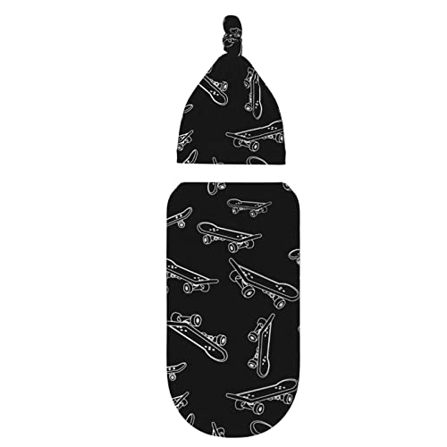 Image of Newborn Swaddle Blankets Hat Sets Soft Stretchy Skateboard Baby Stuff Receiving Blanket Gifts for Infant Baby Boy Girl