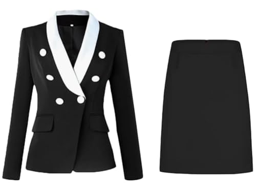 2 PC Double Breasted Womens Skirt Suit for Work Shawl Lapel Office Lady Outfit Business Suit Blazer Skirt Prom Suit