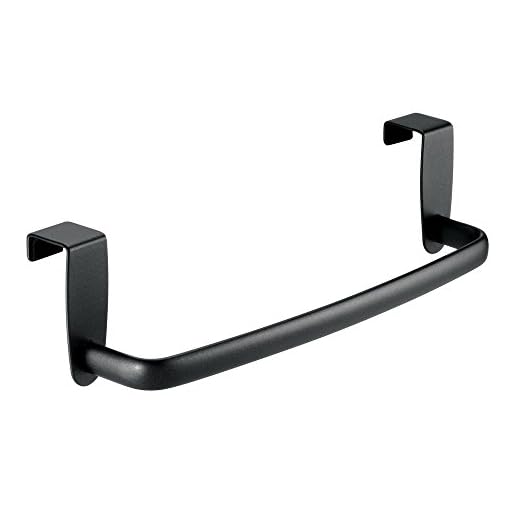 iDesign Axis Toallero para paños de cocina, pequeño perchero para puerta en metal, toallero sin taladro para baño y cocina, negro mate
