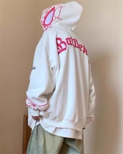 ORANDESIGNE Men's Women's Zip Hoodie Spider Print Hoodie Hip Hop Fashion Casual Velvet Lining Loose Sweater Cardigan C White XS - Image 6