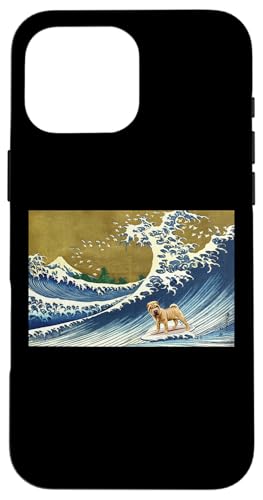 Funny Retro Vintage Surfing A Great Wave Shar Pei Dog Lover Carcasa para iPhone 16 Pro Max