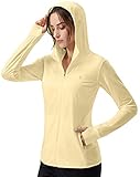 Soothfeel Women's UPF 50+ Sun Protection Hoodie Jacket Lightweight Long Sleeve Sun Shirt for Women with Pocket Hiking Outdoor Light Yellow 3XL