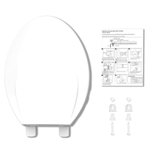 Enlongated Toilet Seat, Slow Close Toilet Cover Seat for Easy Clean and Stain-Resistant, Plastic Toilet Seat With Cover, Quick-Release Hinges and Quick-Attach Hardware,White