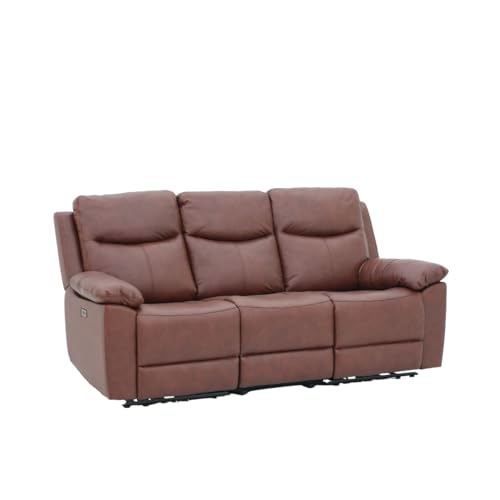 Image of Royaloak Dallas American Half Leather Power Motion 3 Seater Recliner Sofa | Comfortable Recliner for Living Room with Tufted Design, Padded Armrests, USB Port,Pocket Springs & Heavy-Duty Metal Support