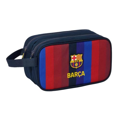 SAFTA | Neceser Doble FC Barcelona 1ª Equipación 26/27 Adaptable a Carro, 2 Compartimentos con Cremallera, Asa Lateral, Medidas 26x12.5x15 cm