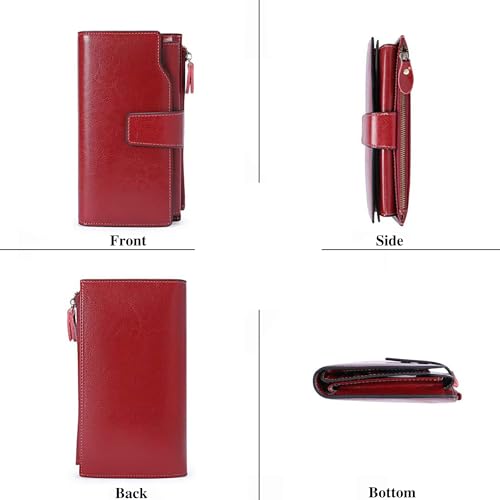 Personalized Engraved Name Wallet,Custom Birth Month Flower Wallet with RFID Blocking Genuine Leather Credit Card Holder Large Capacity for Women(Wax-Burgundy)4