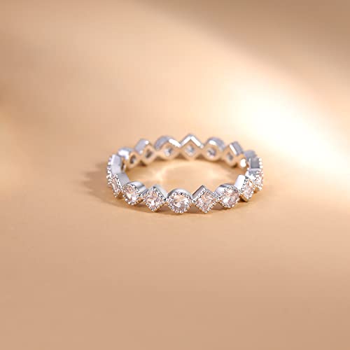 SHINYSO Eternity Ring Wedding Band for Women Round Cubic Zirconia Full Engagement Stacking Dainty Silver Rings Size 4-103