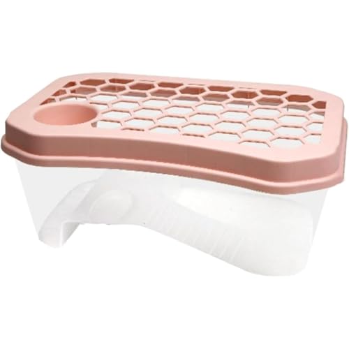 Oanawy プラスチック製爬虫類用給餌器 カメ用水槽 脱出防止 エンクロージャー用給餌器 サンデッキ 観察 排水孔 階段 給餌トレイ (ピンク)