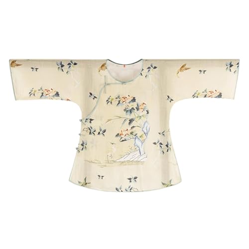 Haut à patte inclinée à col rond imprimé Ramie pour femme style vintage élégant 179