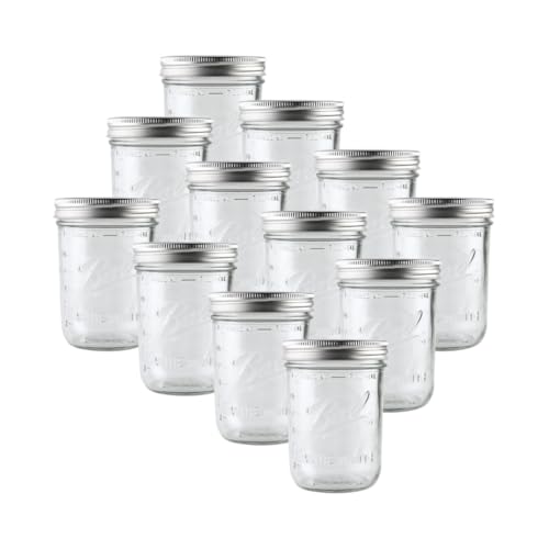 Ball - 16oz Wide Mouth Jars with Lids & Bands 12 Pack Jars, Large Glass Mason Jar for Food Storage with airtight Lid, 0.125 Gallon Glass Jar with Lid and Bands, Set of 12