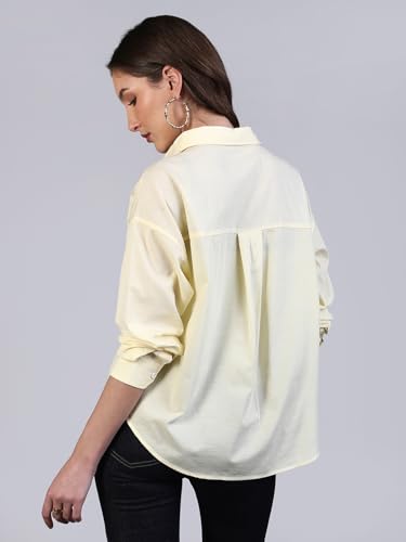 Image of Urbano Fashion Women's Cotton Full Sleeve Oversized Fit Casual Solid Slub Shirt with Spread Collar