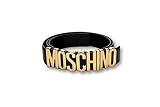  Moschino Ledergürtel schwarz mit goldfarbenem Logo, Schwarz 48