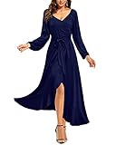 OUGES Womens Wrap Maxi Nursing Maternity Dresses for Photoshoot Baby Shower(Navy,L)