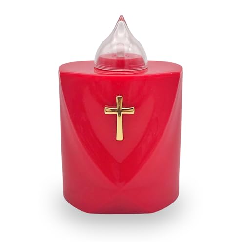 AROBA Vela LED para tumba – efecto parpadeante como una vela real, larga duración de combustión hasta 120 días, reutilizable, vela conmemorativa, vela conmemorativa – rojo Santa Cruz