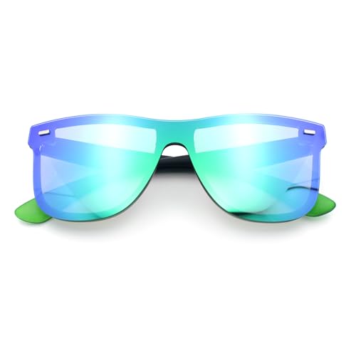 Image of SA106 Kush Premium Mens Shield Horn Rim Mirror Lens Sunglasses