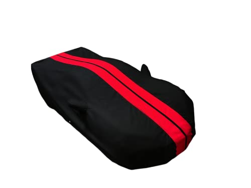C8 Corvette Indoor/Outdoor Car Cover - Custom Fit Ultraguard Plus Water Resistant 300 Denier UV & Rain Protection - High End for 2020-2025 Stingray, Z51, Z06, E-Ray Corvettes (Black with Red Stripes)