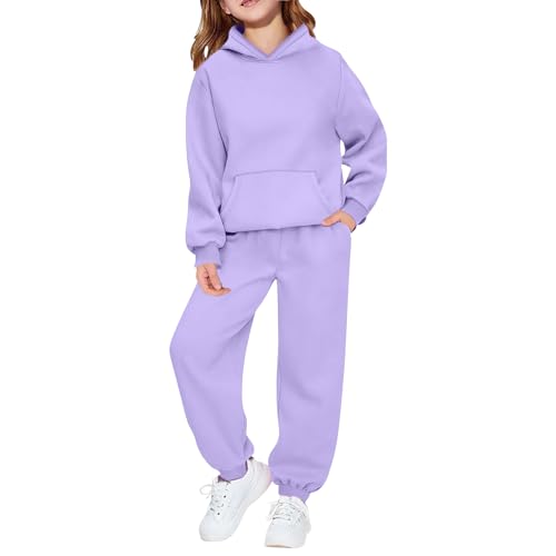 Girls Boys Hoodie and Sweatpant Set for Kids Athletic Fleece Sweatsuit 2 Piece Jogger Set Tracksuit Plain Winter Sportswear