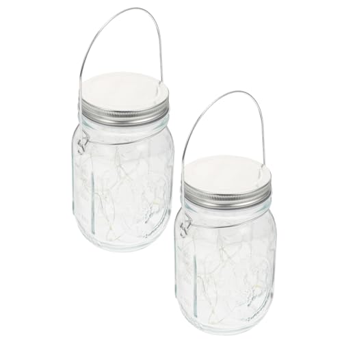 Genérico Lámpara con Forma de Lata de Albañil 2 Piezas con Asa de Cristal para Tarro de Albañil para Sala de Estar Dormitorio Decoración al Aire