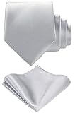 TIE G Solid Satin Color Formal Necktie and Pocket Square Sets in Gift Box (Silver)