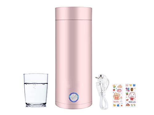 Hitopin 400ml Hervidor Eléctrico Portátil, Hervidor de Agua de Acero Inoxidable, Mini Tetera de Viaje, con Cable de Alimentación, Enviar 2PCS Pegatinas, para Té, Leche y Café (Rosa)