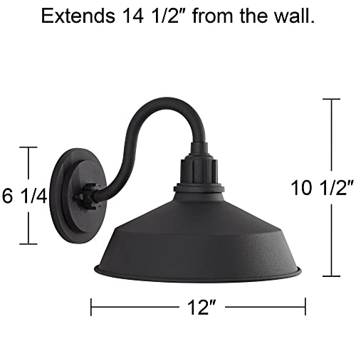 Franklin Iron Works Arnett Rustic Urban Barn Outdoor Wall Light Fixture Smooth Black Aluminum 10 1/2" Gooseneck Arm For Exterior House Porch Patio Outside Deck Garage Yard Front Door Garden Home #TOP3