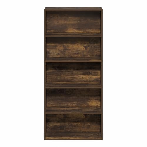 Image of Furinno Jaya Book Shelf, 5-Tier Bookshelf, 52 Inch Tall Standing Bookcase with Adjustable Shelf, 9.5 x 23.6 x 52.6, for Home Office, Bedroom, Living Room, Amber Pine