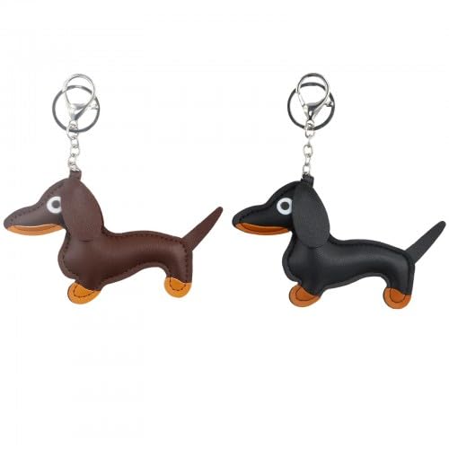 Wisebom 2 Pezzi Portachiavi Bassotto Pelle, Portachiavi Cane Bassotto PU Pelle Portachiavi Marrone Portachiavi Bassotto per Persone Preferite Donne Uomini Bambini Compleanno Regalo