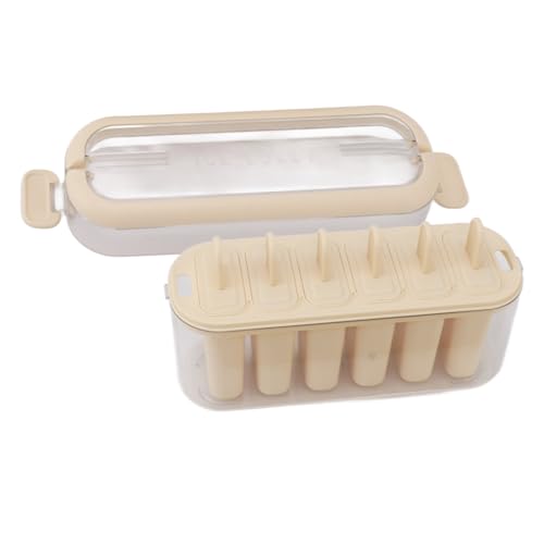 Fockety Moldes para Helados, 6 Cavidades para Helados Caseros con Tapa, Molle para Reutilizable y Fácil de Desmoldar para Congelador, Sen Bpa para Niños, Adolescentes Adolescentes y (Beige)