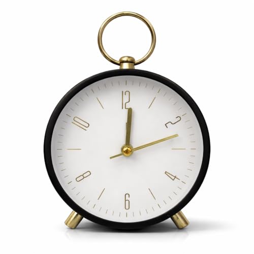 Image of Classic Black Twin Bell Table Alarm Clock with Night LED Light Heavy Slippers Loud Alarm Clock Ideal for Student and Kids Bedroom Table Top AlarmClock (1-pcs)