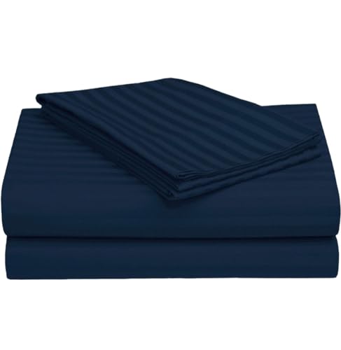 Image of Beautifull Microfiber Striped Single Bedsheet with One Pillow Cover (Navy Blue, Single)