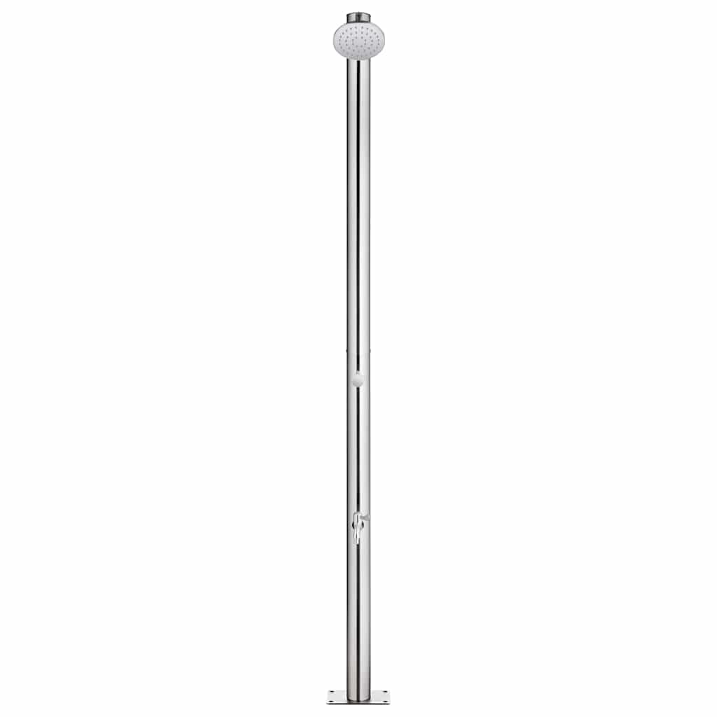 Ducha de jardín con base de 220 cm de acero inoxidable – ducha exterior con grifo de lavado de pies para jardín, terraza y piscina, color gris