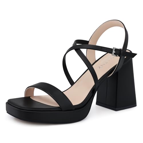 Women Chunky Platform Heels: 3.9 Inch High Heel Prom, Wedding, Party, Square Open Toe Heeled Sandals, Strappy Comfortable Sexy Dressy Shoes