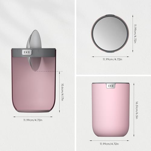 Image of EKO Fandy 0.4 Gal /1.5L Mini Tabletop Trash Bin with Swing-Lid, Desktop Trash Can for Bathroom Countertop, Vanity, Coffee or Office, Small Garbage Bin (Pink)
