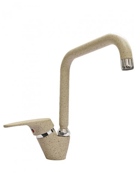 Yellowshop | Miscelatore Lavabo cucina Nuvola a canna Quadra orientabile, finitura granito avena, monoforo, rubinetto moderno in ottone resistente