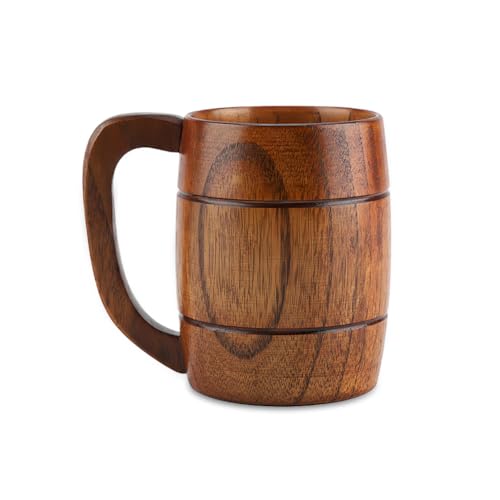 Joyzan Wooden Beer Mug, Handmade Retro Rustic Wooden Tankards Men Wood Camping Cup with Handle Outdoor Travel Mug Without Lid Drinks Juice Milk Water Tea Coffee Vintage Bar Whiskey Cocktail Drinkware