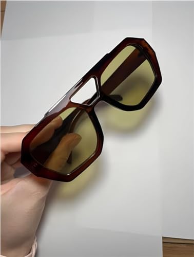 ADEWU Trendy Square Aviator Sunglasses for Women Men – Thick Frame Retro 70s Double Bridge UV400 Geometric Shades3