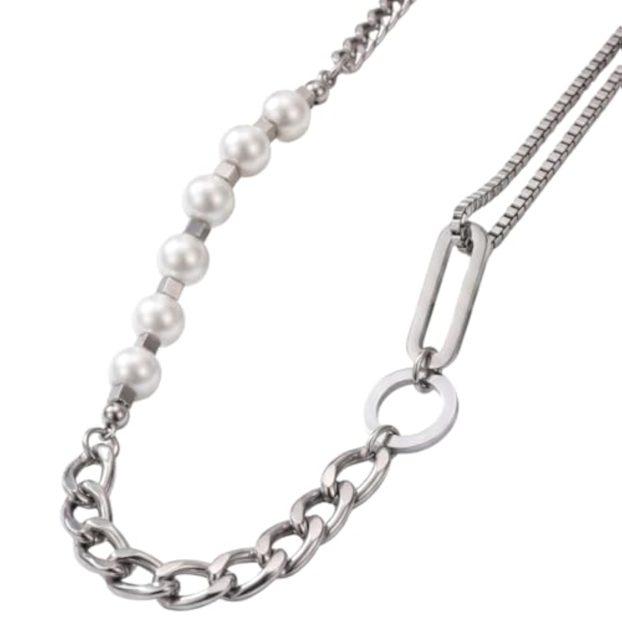 Men's Pearl Rugged Pure Titanium Steel Necklace with Cuban Chain