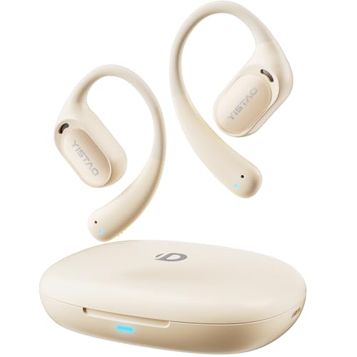 Image of Open Ear Headphones with 35 Hours Playtime, True Wireless Air Conduction Earbuds Featuring Ear Hooks, Bluetooth 5.3, IPX6 Waterproof Design, Comfortable and Secure Fit for Sports - Beige