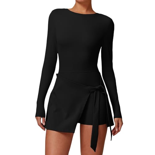 XDSP Golfkleider Damen Langarm Tenniskleid mit Integriertem Shorts Rundhals Herbstkleid Elegant A-Linie Rundhalsausschnitt Freizeitkleid Winterkleid...