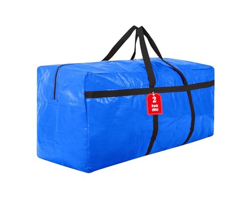 Extra Large Storage Duffle Bags Oversized Foldable Moving Bags Heavy Duty with Handles, Great for College Dorm House Moving Huge Item Storage and More (Blue 2 Pack)