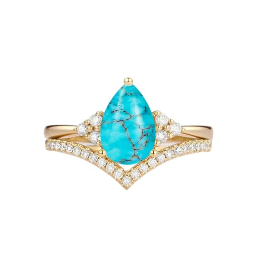 Pear Shaped Gemstone Engagement Rings For Women 10k 14k 18k White Yellow Rose Gold Vintage Wedding Ring Set Moissanite Curved Wedding Band Birthstone Bridal Sets3