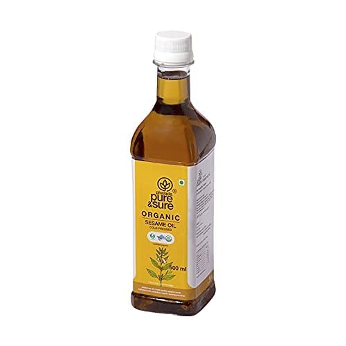Image of Pure & Sure Organic Cold Pressed Sesame Oil 500ML (Til ka Tel) | Kacchi Ghani /Chekku | Pure Cold Pressed Edible Oil | No Additives & Chemical Free (Pack of 3)