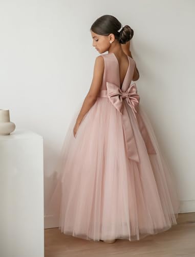 M_RAC V-Neck Floor-Length Flower Girl Dress Tulle Junior Bridesmaid Dresses Long Formal Ball Gowns PA0232