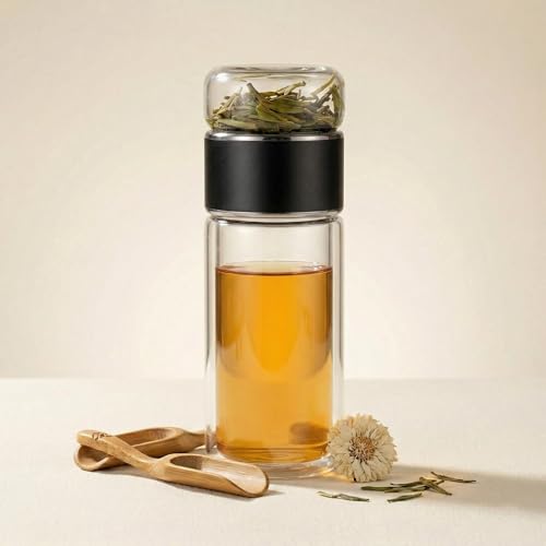 Image of 420ML Double-Layered Insulated Glass Tea Infuser Bottle | Tea & Water Separation Design for Loose Tea, Detox, & Fruit Water | Portable Glass Cup for Travel, Camping & Gifting