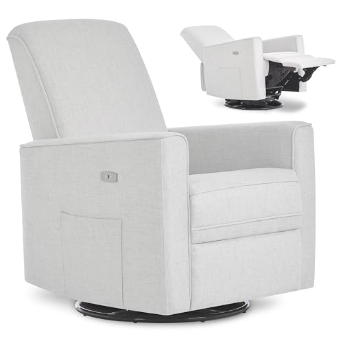 Image of Evolur Harlow Upholstered Power Glider Recliner with USB Charging - Rocking & 275 Swivel with Smooth Glide - Greenguard Gold & FSC Certified - Modern Nursery and Living Room Chair in Fog