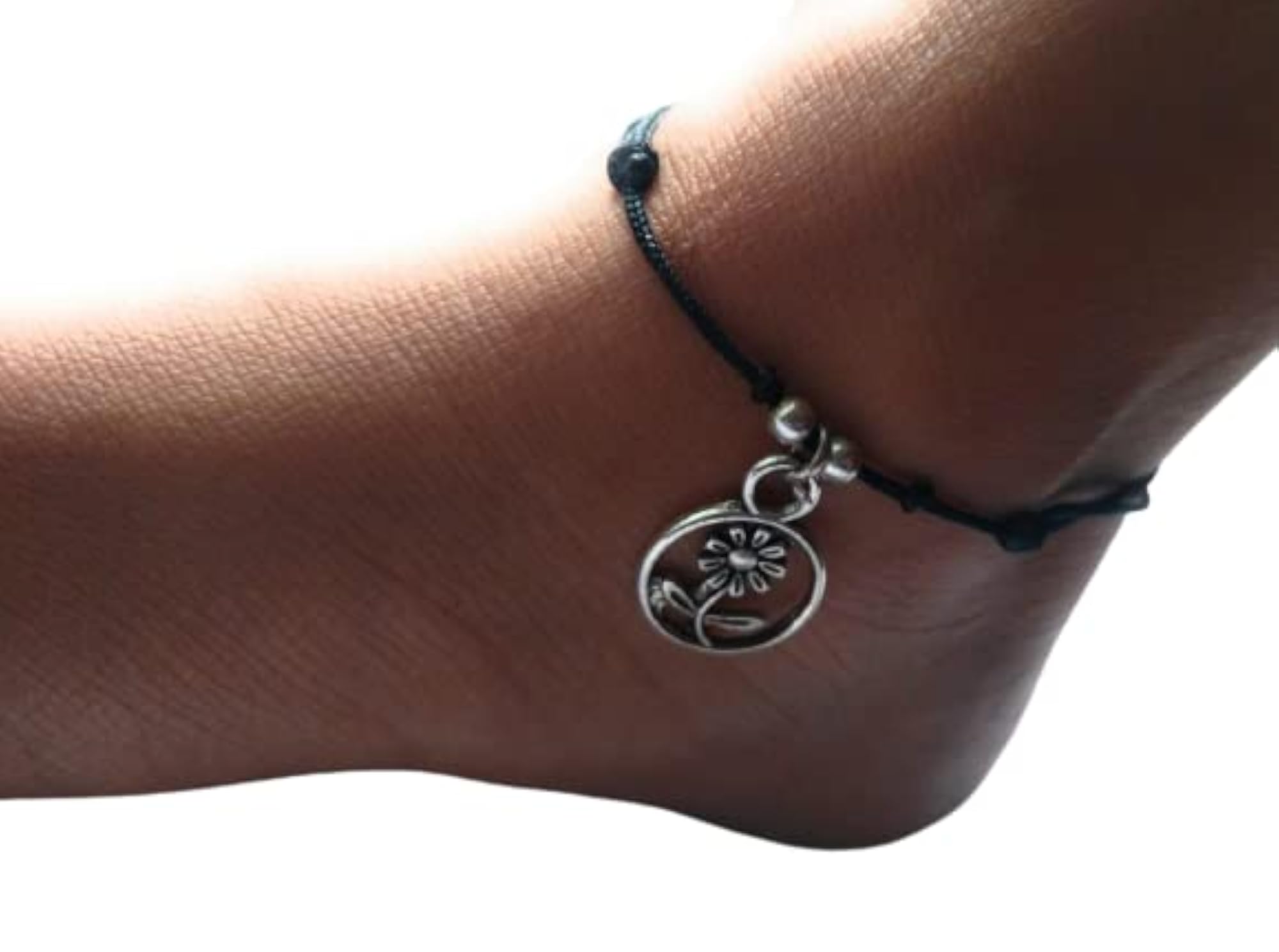 Women's Handmade Adjustable Black Thread Flower Leaf Twisted Anklet