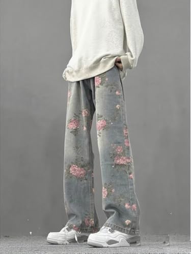Baggy Jeans for Men Women Y2K Vintage Floral Straight-Leg Casual Fashion Denim Pants Hip-hop Harajuku Streetwear2
