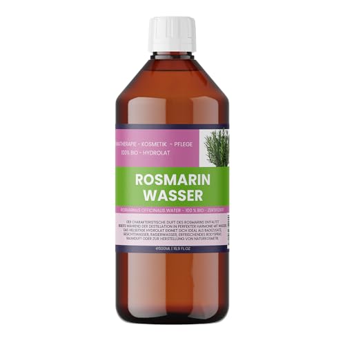 Agua de romero orgánica de 500 ml, 100% natural y vegana, Rosmarinus Officinalis Water | Tónico para el cabello y cuidado facial | vigorizante y refrescante - Nakobe